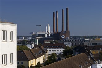 City view of Wolfsburg with the old power station of Volkswagen AG as a landmark, Lower Saxony,