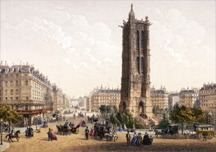 Tower of St James, Tour St Jacques, Paris around 1870, France, Historical, digitally restored