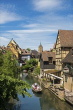 Picturesque colourful half-timbered houses, La Petite Venise, Colmar, Alsace, Bas-Rhin, France,