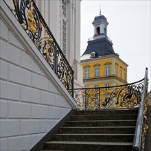 Staircase of the Old Town Hall and tower of the neighbouring palace, Bonn, North Rhine-Westphalia,