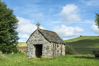 Small chapel in the Cezallier plateau, nestled in the Auvergne Volcanoes Regional Natural Park, Puy