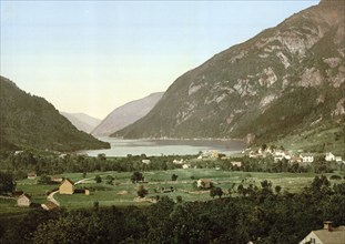 Eide Hardanger from the south, Hardangerfjord, Norway, View from 1885, Historical, digitally