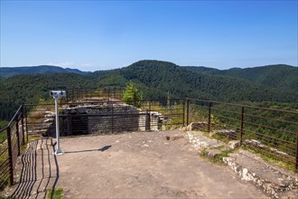 Upper platform of Fleckenstein Castle in Alsace France with a view of the Vosges mountains and the