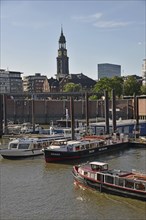 Europe, Germany, Hanseatic City of Hamburg, Inland harbour, Launches, View to Michel, St.