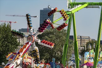 The Rhine Fair in Düsseldorf, in the Rhine meadows in the Oberkassel district, on the Rhine, North