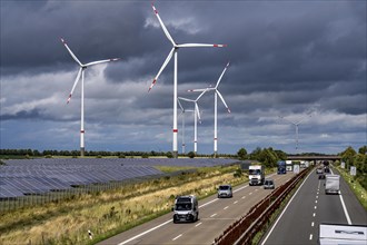 Solar park and wind farm near Morschheim, on the A63 motorway, belongs to the municipality of