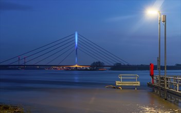 The Rhine bridge in Wesel, Lower Rhine bridge, road bridge of the federal road B58, evening