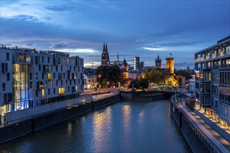 Skyline with Cologne Cathedral, Gross St. Martin Catholic Church, Malakoff Tower, Rheinauenhafen