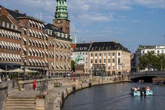 Gammel Strand Square, city centre, on Slotholmens Canal, tower of Nikolaj Kunsthal, former church,