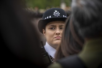 Policewoman, Trooping the colour, Military parade in June in honour of the British monarch's