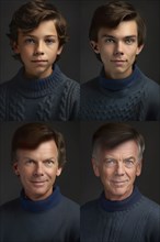 Age progression of a hansome young man through his older years of life, generative AI, AI generated