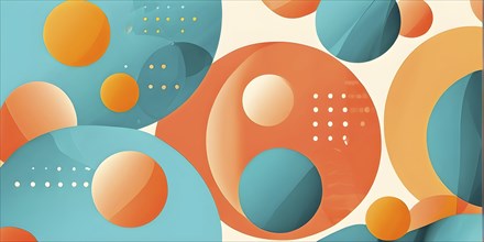 Abstract geometric illustration of circular shapes and spheres in a minimalist composition, AI