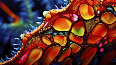 Nano material inspired by gecko feet with intricate patterns and vibrant colors representing