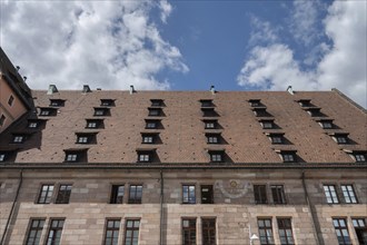 Dormer windows on the historic toll hall, built 1498-1502, former granary, Hallplatz 2, Nuremberg,