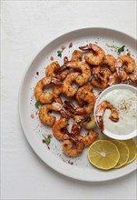 Fried shrimp, headless, with spices, grilled, homemade, no people