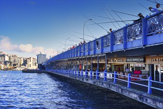 Fishermen on the Galata Bridge, Istanbul, Turkey, Asia