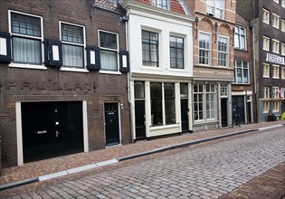 Historic Wijnstraat, Wine Street, houses once occupied by wine importers and traders, Dordrecht,