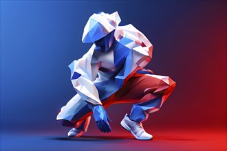 Olympic breakdancer transformed into fluid abstract shapes french tricolor blue white red, AI