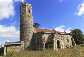 Round tower of church of Saint Andrew, Mutford, Suffolk, England, UK