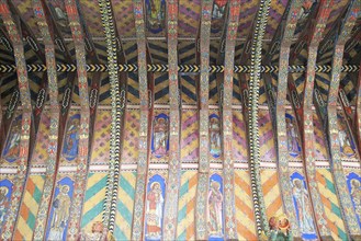 Painted ceiling by Mildred Holland 1863-66, Huntingfield church, Suffolk, England, UK