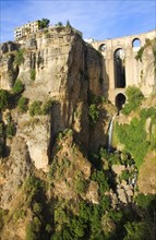 Historic New Bridge, Puente nuevo, spanning the El Tajo gorge over the Rio Guadalevín river, Ronda,