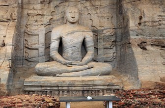 Seated Buddha figure, Gal Viharaya, UNESCO World Heritage Site, the ancient city of Polonnaruwa,