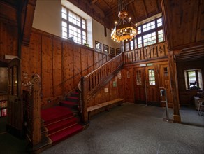 Historic entrance area and staircase in the Berliner Hütte, Alpine Club hut, Berliner Höhenweg,