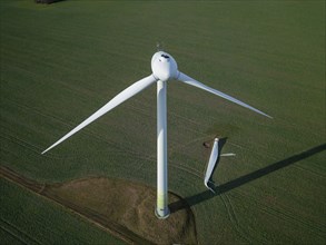 Storm damage, broken wind turbine, Colmitz, Saxony, Germany, Europe