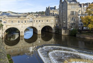 Pulteney Bridge, River Avon, Bath, Somerset, England, UK architect Robert Adam built 1774 Palladian