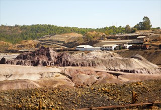 Lunar like despoiled landscape from opencast mineral extraction in the Minas de Riotinto mining