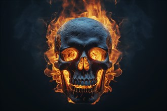 Spooky and scary burning skull on a dark background. Perfect for Halloween or horror-themed