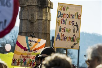 Slogans against right-wing extremism on cardboard boxes, demonstration against right-wing