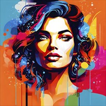 AI generated abstract portrait in vector art foundation watercolor textures with overlapping