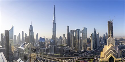 Burj Khalifa skyline tallest building in the world from above panorama in Downtown in Dubai, United