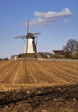 Historic Grottenherten tower windmill, Bedburg, Rhine-Erft district, Lower Rhine, North