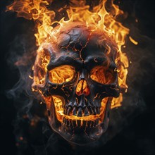 Spooky and scary burning skull on a dark background. Perfect for Halloween or horror-themed