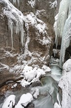 Icicle in a gorge, gorge, winter, ice, snow, river, Partnachklamm, Garmisch-Partenkirchen, Upper