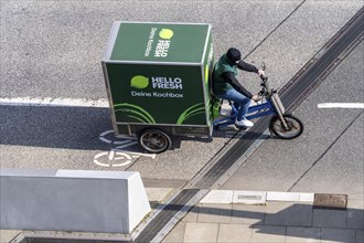 Hello Fresh delivery service by cargo bike, in the Hafencity in Hamburg