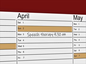 Symbolic image: Appointment diary with a note for a speech therapist appointment