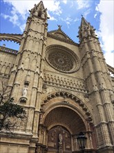 Portal of Episcopal Church Cathedral of the Saints of St Mary in harbour city Palma de Majorca