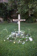 Detroit, Michigan USA, 2 September 2024, A cross outside St. Peter's Episcopal Church mourns war's