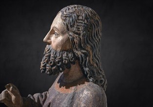 Head of Jesus, around 1470, on a dark background, only the body of Jesus remains of the palm