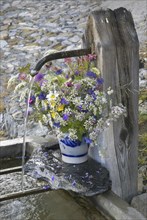 Europe Schweinz Albinen fountain water water jet flowers decorative decorative Valais