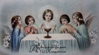 Picture of a saint, commemoration of the first holy communion, Austria, 1900, historical, digital