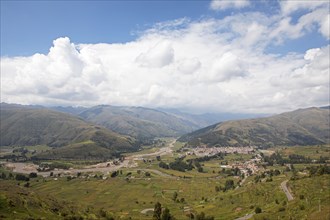 View of the Combapata district and the Rio Vilcanota in the Andean highlands, Canchis province,