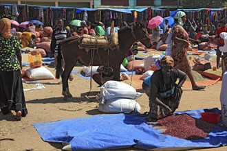 South Ethiopia, market in Jinka, market day, trade, market scene, Ethiopia, Africa