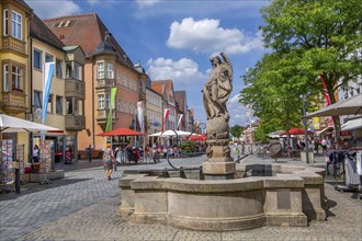 Hercules Fountain in the Maximilianstrasse pedestrian zone in the Old Town, Bayreuth, Upper