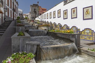 Ceramic benches at water stairs Paseo de Canarias, Firgas, Gran Canaria, Canary Islands, Spain,