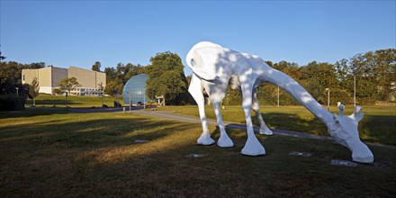 White giraffe, sculpture by Sina Heffner on the south head with Scharoun Theatre and Planetarium,