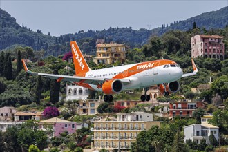 An EasyJet Airbus A320neo aircraft with the registration G-UZHC at Corfu Airport, Greece, Europe